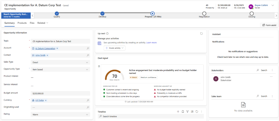 Prompt columns feature in Dataverse generating an AI score directly inside a Dynamics 365 Opportunity record.
